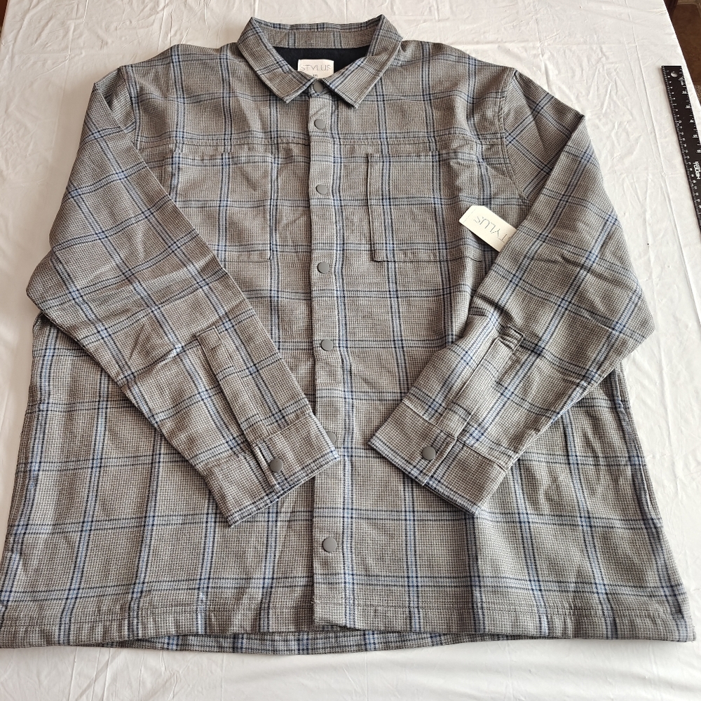 Stylus Men's Shirt Jacket Button Up Long Sleeve Size XXL Gray